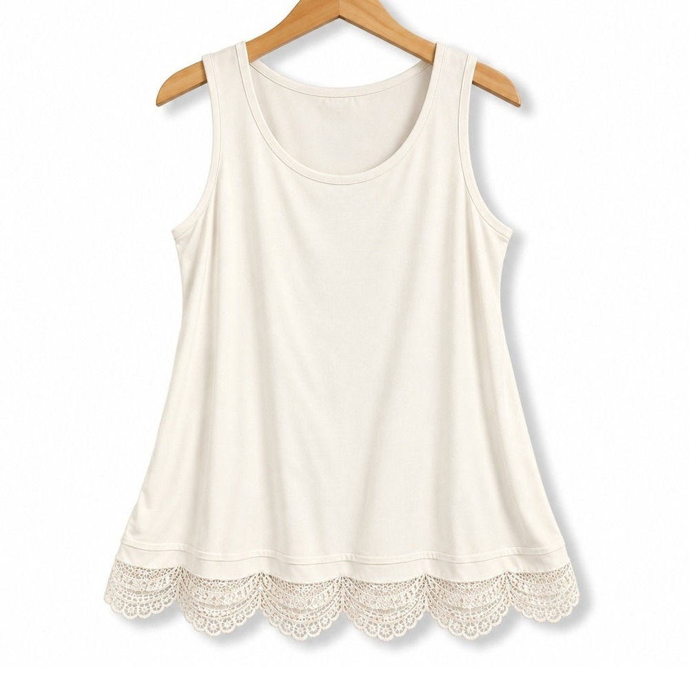 LOGO Layers Lori Goldstein Knit Tank Womens XXS Marshmallow Lace Trim A683829